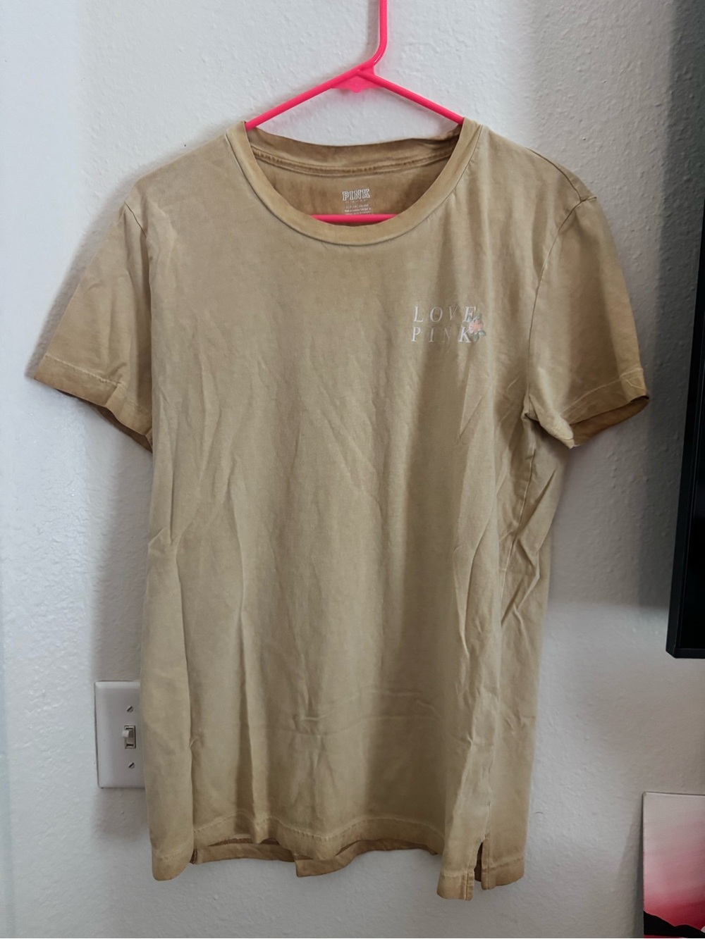 PINK Victoria's Secret Beige Crew Neck Short Sleeve Tee